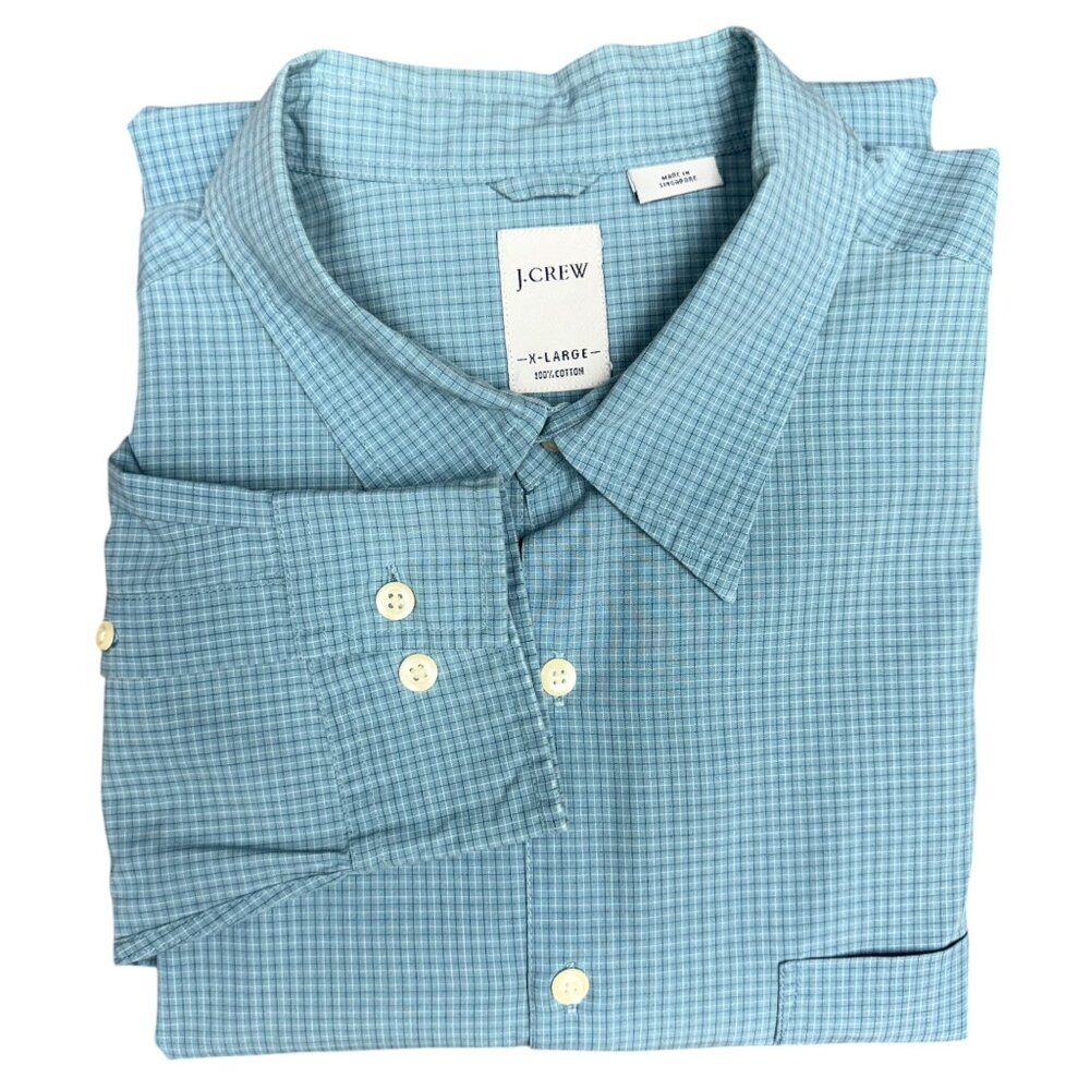 EUC Men's J. CREW Sueded Broadcloth Mini Gingham Blue Shirt | Size‎ XL